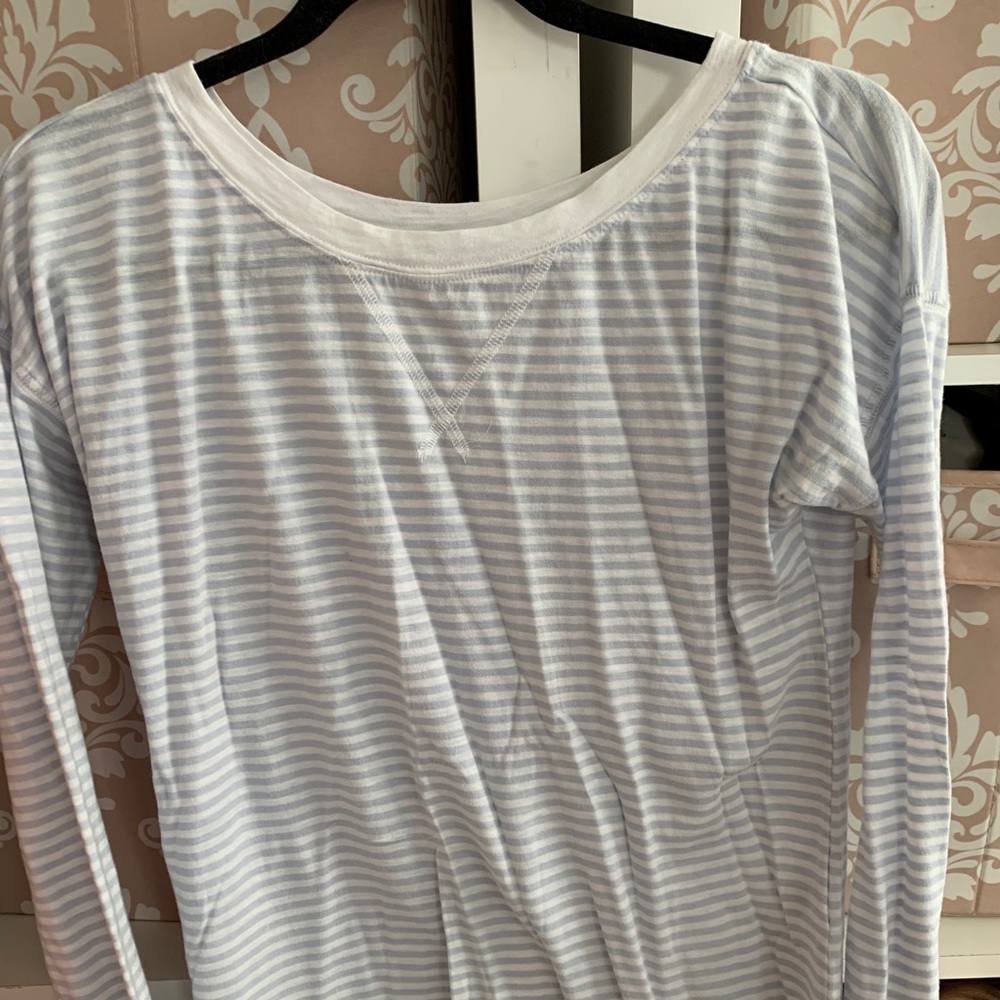 Blue and white striped boatneck long sleeve AF